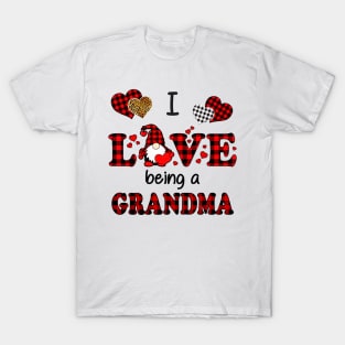 I Love Being A Grandma Gnomes Red Plaid Heart Valentine's Day Shirt T-Shirt